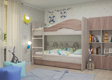 Детская кровать для девочки Мая с 2 ящиками на щитах, корпус Шимо светлый, фасад Шимо темный в Петропавловске-Камчатском