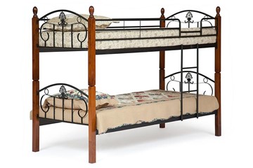 Детская кровать для мальчика BOLERO двухярусная дерево гевея/металл, 90*200 см (bunk bed), красный дуб/черный в Петропавловске-Камчатском