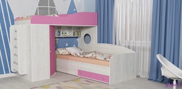 Детская кровать-чердак Кадет-2 с металлической лестницей, корпус Винтерберг, фасад Розовый в Петропавловске-Камчатском