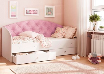 Кровать с ящиками Эльза без бортика, Розовый (щиты) в Петропавловске-Камчатском