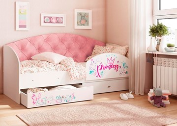 Детская кровать с ящиками Эльза с бортиком, Розовый (щиты) в Петропавловске-Камчатском