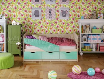 Детская кровать Бабочки 800*1600, Бирюза глянец в Петропавловске-Камчатском