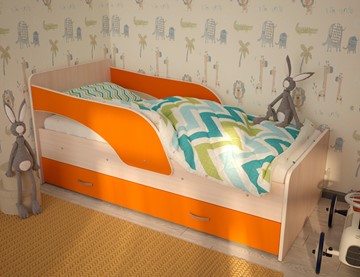 Детская кровать с ящиками Максимка, корпус Млечный дуб, фасад Оранжевый в Петропавловске-Камчатском