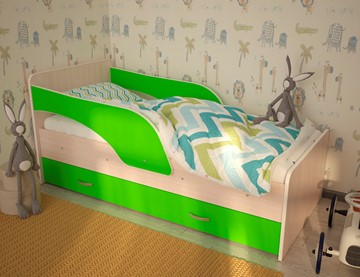 1-спальная детская кровать Максимка, корпус Млечный дуб, фасад Салатовый в Петропавловске-Камчатском