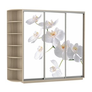 Шкаф 3-х створчатый Экспресс со стеллажом, 2100х600х2200, Орхидея белая/шимо светлый в Петропавловске-Камчатском