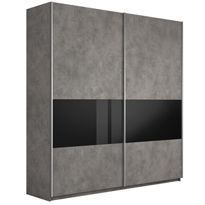 Шкаф 2-х дверный Широкий Прайм (ДСП / Черное стекло) 2200x570x2300, Бетон в Петропавловске-Камчатском