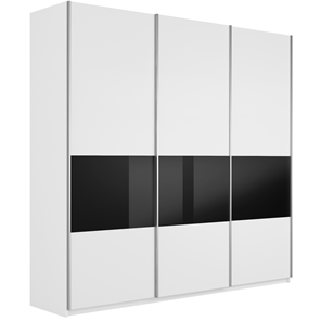Шкаф 3-дверный Широкий Прайм (ДСП / Черное стекло) 2400x570x2300, Белый снег в Петропавловске-Камчатском
