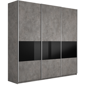 Шкаф 3-створчатый Широкий Прайм (ДСП / Черное стекло) 2400x570x2300, Бетон в Петропавловске-Камчатском