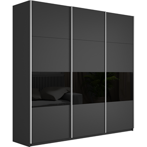 Шкаф 3-х дверный Широкий Прайм (ДСП / Черное стекло) 2400x570x2300, Серый диамант в Петропавловске-Камчатском