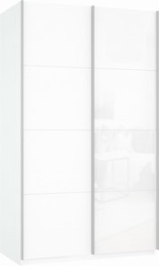 Шкаф-купе двухдверный Прайм (ДСП/Белое стекло) 1400x570x2300, белый снег в Петропавловске-Камчатском