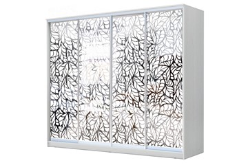 Шкаф 4-х дверный 24-4-24/2-6666, Пескоструйный рисунок "Лист", Белый в Петропавловске-Камчатском