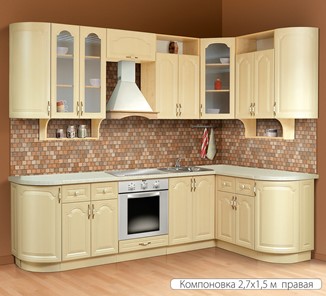 Кухня угловая Классика 2700х1500, цвет Дуб беленый в Петропавловске-Камчатском