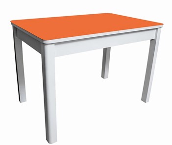 Раздвижной стол Айсберг-01 СТ2, белое ЛДСП/стекло оранжевое/прямые массив белый в Петропавловске-Камчатском