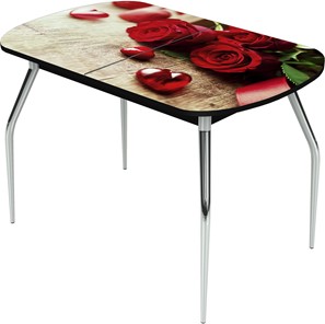 Кухонный стол раскладной Ривьера исп.2 ноги метал. крашеные №24 Фотопечать (Цветы №33) в Петропавловске-Камчатском