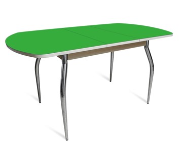 Кухонный стол раздвижной ПГ-02 СТ2, дуб молочный/зеленое стекло/35 хром гнутые металл в Петропавловске-Камчатском