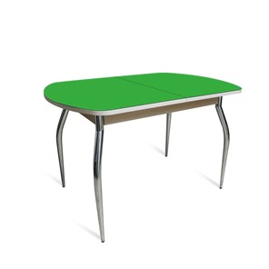 Обеденный стол ПГ-06 СТ2, дуб молочный/зеленое стекло/35 хром гнутые металл в Петропавловске-Камчатском