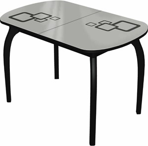 Кухонный овальный стол Ривьера мини дерево №1, Рисунок квадро (стекло белое/черный/черный) в Петропавловске-Камчатском