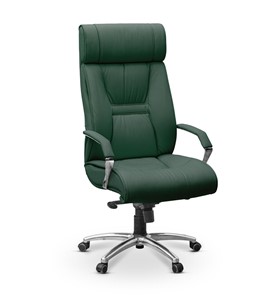 Кресло для руководителя Олимп X (подлокотники хром) натуральная кожа с компаньоном / зеленая NL30 в Петропавловске-Камчатском