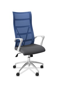 Офисное кресло Топ X белый каркас, сетка/ткань Bahama / синяя/серая в Петропавловске-Камчатском