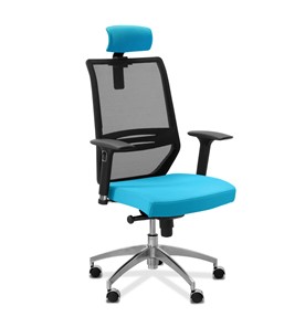 Офисное кресло для руководителя Aero lux с подголовником, сетка/ткань TW / черная/голубая в Петропавловске-Камчатском