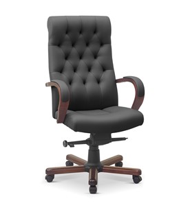 Офисное кресло для руководителя Status, натуральная кожа с компаньоном /серая/дерево - орех аида в Петропавловске-Камчатском
