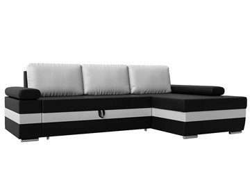 Угловой диван с оттоманкой Канкун, Черный/Белый (экокожа) НПБ в Петропавловске-Камчатском