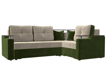 Угловой диван для гостиной Комфорт, Бежевый/Зеленый (микровельвет) в Петропавловске-Камчатском