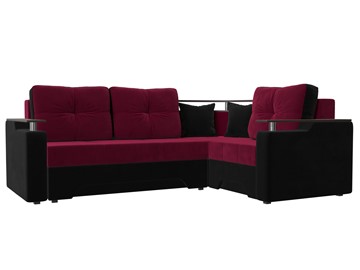 Угловой диван для гостиной Комфорт, Бордовый/Черный (микровельвет) в Петропавловске-Камчатском