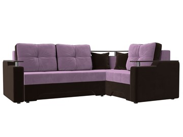 Угловой диван для гостиной Комфорт, Сиреневый/Коричневый (микровельвет) в Петропавловске-Камчатском