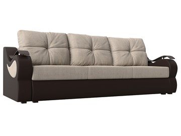 Прямой диван Меркурий еврокнижка, Бежевый/коричневый (рогожка/экокожа) в Петропавловске-Камчатском