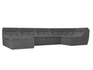 Модульный П-образный диван Холидей, Серый (велюр) в Петропавловске-Камчатском