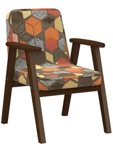 Мягкое кресло Ретро ткань геометрия коричневый, каркас орех в Петропавловске-Камчатском