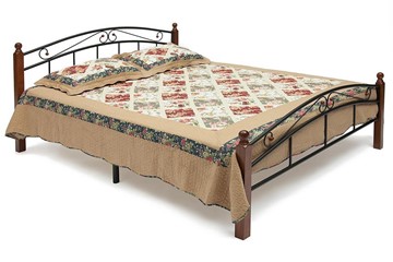 Кровать с основанием AT-8077 дерево гевея/металл, 120*200 см (middle bed), красный дуб/черный в Петропавловске-Камчатском