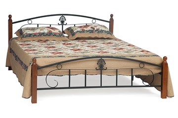 Кровать с основанием РУМБА (AT-203)/ RUMBA дерево гевея/металл, 160*200 см (Queen bed), красный дуб/черный в Петропавловске-Камчатском