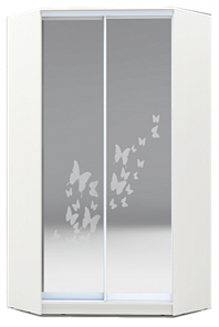 Угловой шкаф 2200х1103, ХИТ У-22-4-66-05, бабочки, 2 зеркала, белая шагрень в Петропавловске-Камчатском