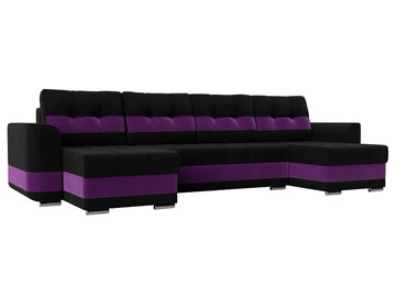 П-образный диван Честер, Черный/фиолетовый (вельвет) в Петропавловске-Камчатском