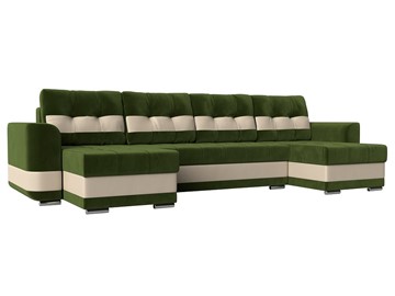 П-образный диван Честер, Зеленый/бежевый (вельвет/экокожа) в Петропавловске-Камчатском