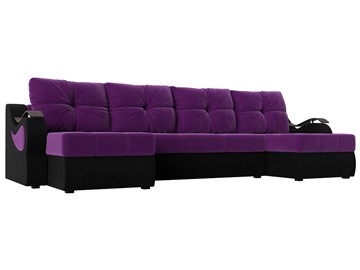 П-образный диван Меркурий П, Фиолетовый/черный (вельвет) в Петропавловске-Камчатском