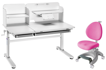 Комплект парта + кресло Iris II Grey + Cielo Pink + чехол для кресла в подарок в Петропавловске-Камчатском