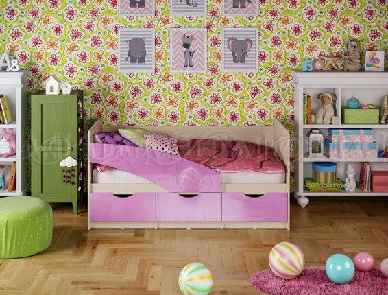 Детская кровать Бабочки 800*1600, Сиреневый глянец в Петропавловске-Камчатском - изображение