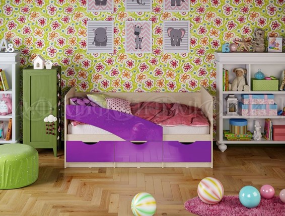 Кровать в детскую Бабочки 800*1600, Фиолетовый глянец в Петропавловске-Камчатском - изображение