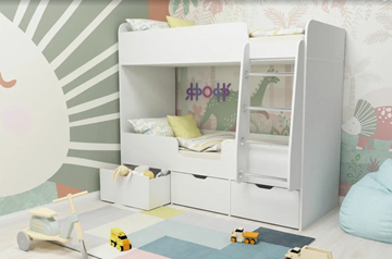 Детская 2-этажная кровать Малыш двойняшка 70х160, корпус Белое дерево, фасад Белое дерево в Петропавловске-Камчатском - предосмотр