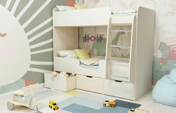 Двухэтажная детская кровать Малыш двойняшка 70х160, корпус Дуб молочный, фасад Фейритейл в Петропавловске-Камчатском