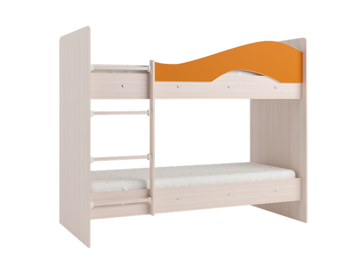 Детская двухэтажная кровать Мая на щитах со шкафом и ящиками, корпус Млечный дуб, фасад Оранжевый в Петропавловске-Камчатском - изображение 2