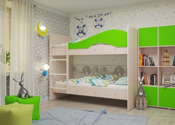 Детская 2-этажная кровать Мая на щитах со шкафом и ящиками, корпус Млечный дуб, фасад Салатовый в Петропавловске-Камчатском - предосмотр 2