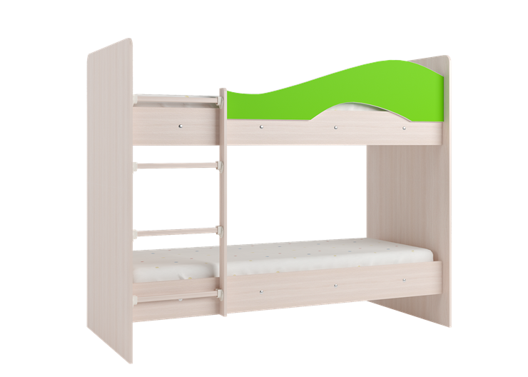 Детская 2-этажная кровать Мая на щитах со шкафом и ящиками, корпус Млечный дуб, фасад Салатовый в Петропавловске-Камчатском - изображение 3