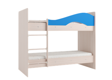 Двухэтажная детская кровать Мая на щитах со шкафом и ящиками, корпус Млечный дуб, фасад Синий в Петропавловске-Камчатском - предосмотр 1