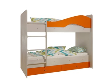 Детская 2-ярусная кровать Мая с 2 ящиками на щитах, корпус Млечный дуб, фасад Оранжевый в Петропавловске-Камчатском - предосмотр 4