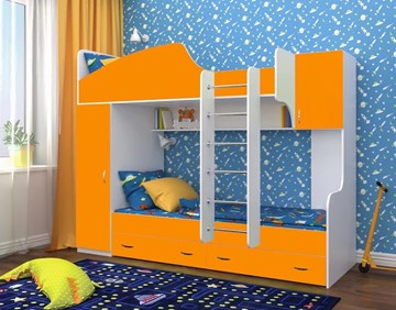Детская кровать-шкаф Юниор-2, каркас Белое дерево, фасад Оранжевый в Петропавловске-Камчатском