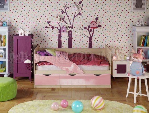 Детская кровать Дельфин-1, Розовый глянец 80х160 в Петропавловске-Камчатском - изображение